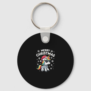 Christmas Unicorn Santa Hat T-Shirt (1) Key Ring