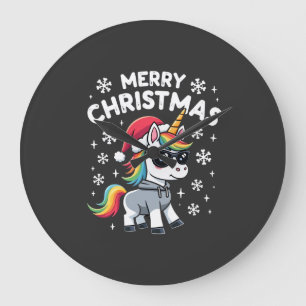 Christmas Unicorn Santa Hat T-Shirt (1) Large Clock
