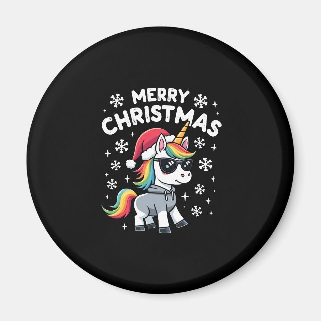 Christmas Unicorn Santa Hat T-Shirt (1) Magnet (Front)