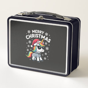 Christmas Unicorn Santa Hat T-Shirt (1) Metal Lunch Box