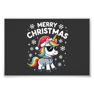 Christmas Unicorn Santa Hat T-Shirt (1) Photo Print