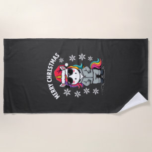 Christmas Unicorn Santa Hat T-Shirt (3) Beach Towel
