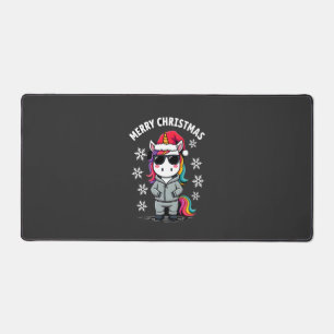Christmas Unicorn Santa Hat T-Shirt (3) Desk Mat