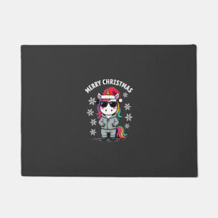 Christmas Unicorn Santa Hat T-Shirt (3) Doormat