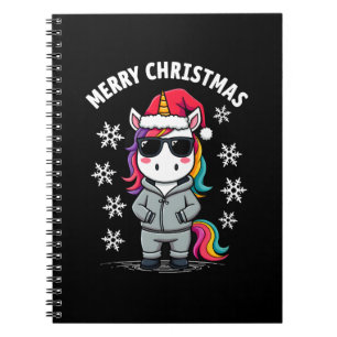 Christmas Unicorn Santa Hat T-Shirt (3) Notebook