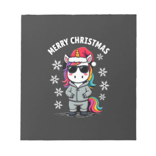 Christmas Unicorn Santa Hat T-Shirt (3) Notepad