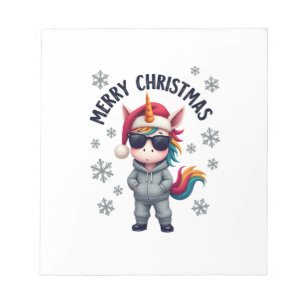 Christmas Unicorn Santa Hat T-Shirt (3) Notepad