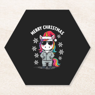 Christmas Unicorn Santa Hat T-Shirt (3) Paper Coaster