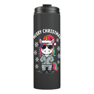 Christmas Unicorn Santa Hat T-Shirt (3) Thermal Tumbler