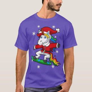 Christmas Unicorn Santa Snowboarding T-Shirt