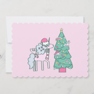 christmas unicorn santa whimsical winter holiday invitation
