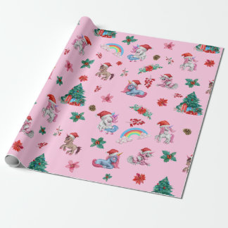 Christmas Unicorn Santa Wrapping Paper Kids Girls