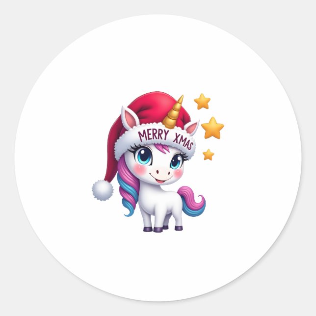 Christmas Unicorn T-Shirt (3) Classic Round Sticker (Front)