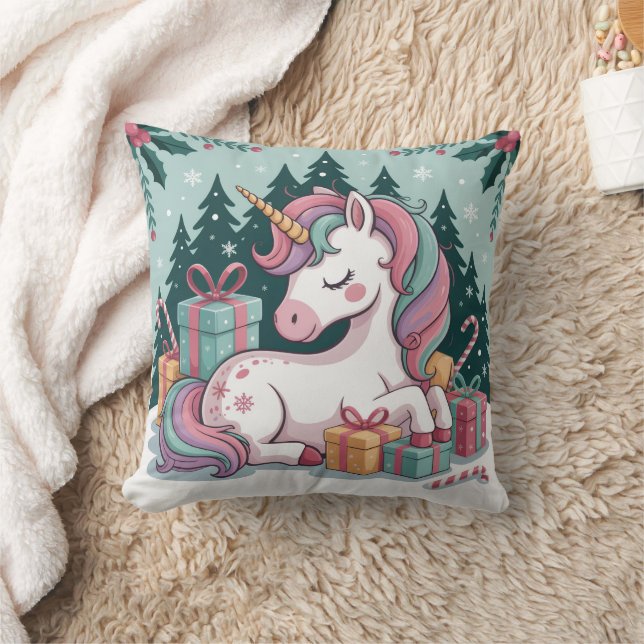 Christmas Unicorn Throw Pillow (Blanket)