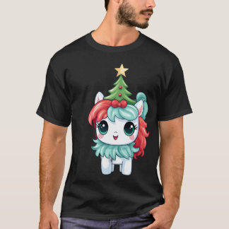Christmas Unicorn with Christmasree and Star vinta T-Shirt