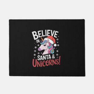 Christmas Unicorns Believe in Santa & Unicorns! Ho Doormat