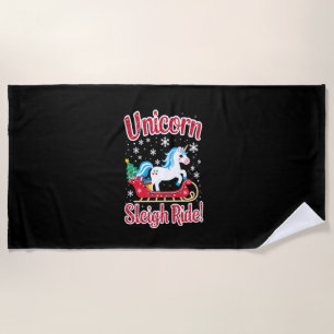 Christmas Unicorns Sleigh Ride Merry Christmas San Beach Towel