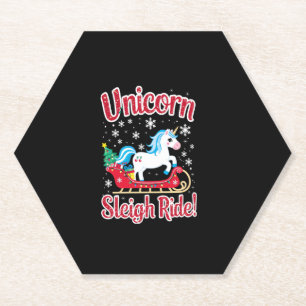 Christmas Unicorns Sleigh Ride Merry Christmas San Paper Coaster