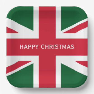 Christmas Union Jack ~  Red, Green and White Plate