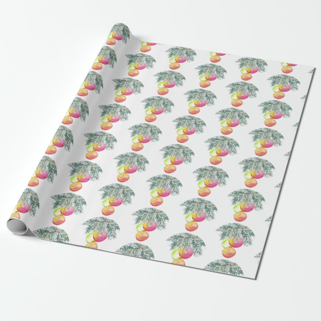 Christmas Unique Watercolor Magenta Wrapping Paper (Unrolled)