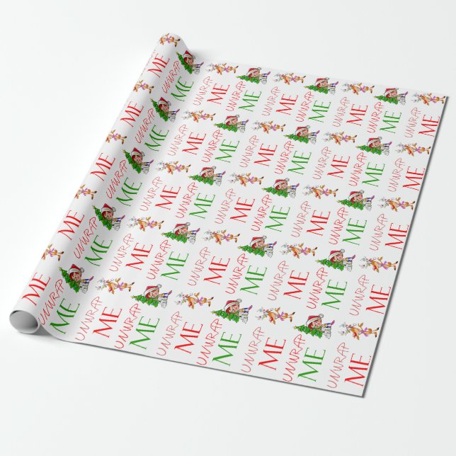 Christmas Unwrap Me Boy and Rudolf Gift Wrap (Unrolled)