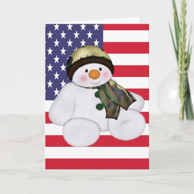 Christmas US Soldier Snowman Holiday Card (Front)