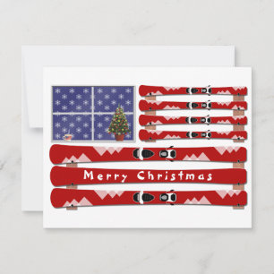 Christmas USA Flag Skis Holiday Card