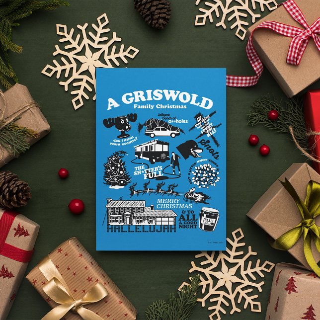 Christmas Vacation Icons and Quotes Postcard (Postcard on table)