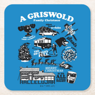 Christmas Vacation Icons and Quotes Square Paper Coaster