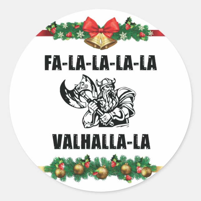 Christmas Valhalla Throw Pillow Classic Round Sticker (Front)