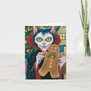 Christmas Vampire Kitty With Gingerbread Man  Card