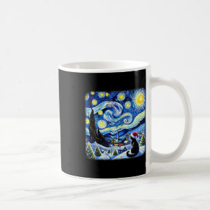 Christmas Van Gogh Starry Night Black Cat Santa Ha Coffee Mug