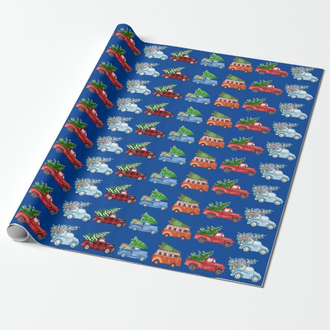Christmas Vehicles Wrapping Paper (Unrolled)