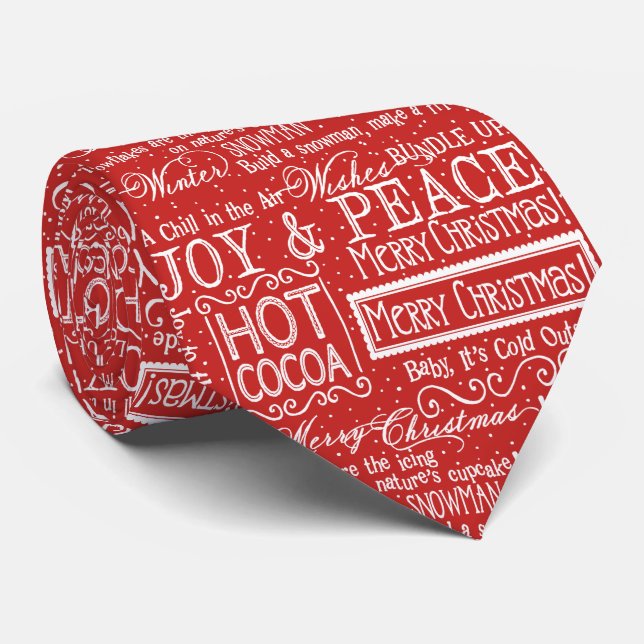 Christmas Verse Red and White Pattern Tie (Rolled)