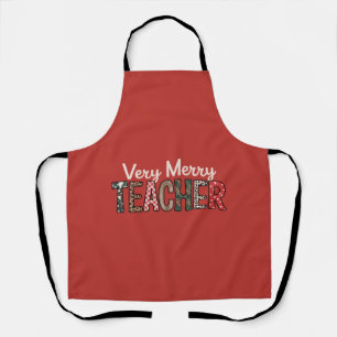 Christmas Very Merry Teacher Leopard Tree Apron
