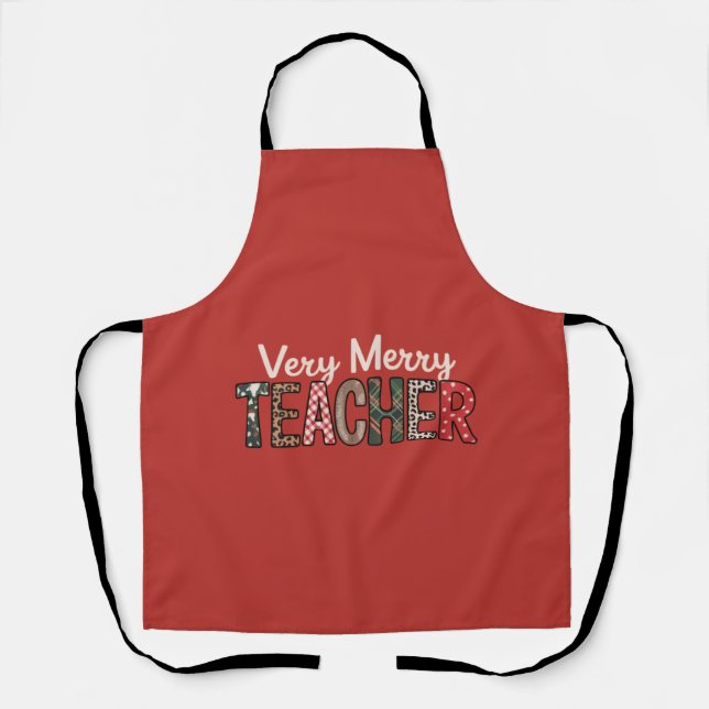 Christmas Very Merry Teacher Leopard Tree Apron (Front)