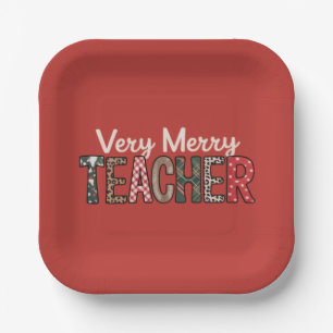 Christmas Very Merry Teacher Leopard Tree Paper Plate