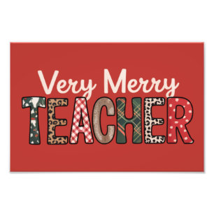 Christmas Very Merry Teacher Leopard Tree Photo Print