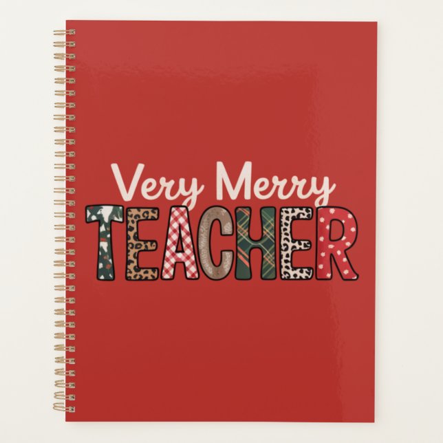Christmas Very Merry Teacher Leopard Tree Planner (Front)