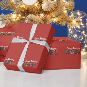 Christmas Very Merry Teacher Leopard Tree Wrapping Paper