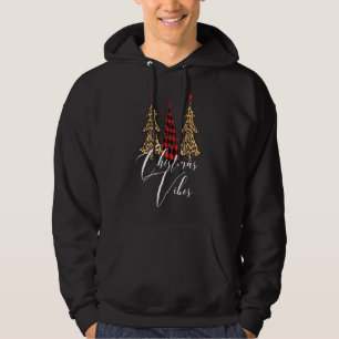 Christmas Vibes Buffalo Plaid Leopard Slim Christm Hoodie