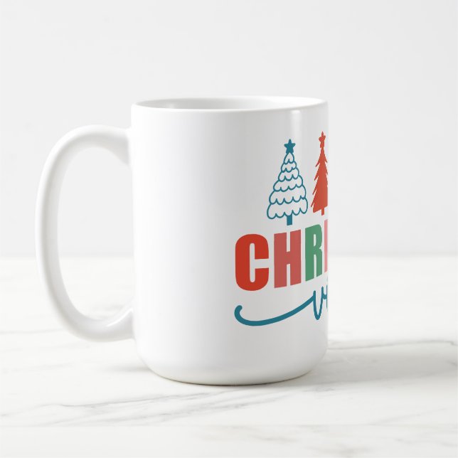 Christmas Vibes - Colourful Holiday Trees Design Coffee Mug (Left)