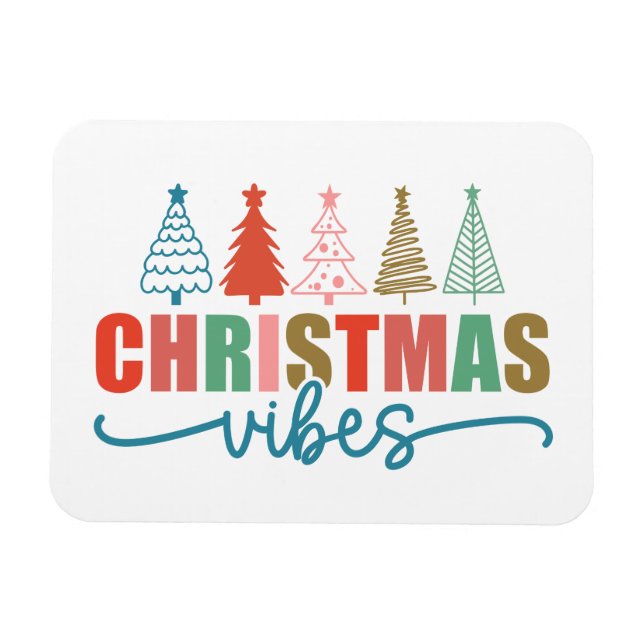 Christmas Vibes - Colourful Holiday Trees Design Magnet (Horizontal)