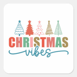 Christmas Vibes - Colourful Holiday Trees Design Square Sticker
