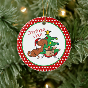 Christmas Vibes Dachshund Dog Ornament