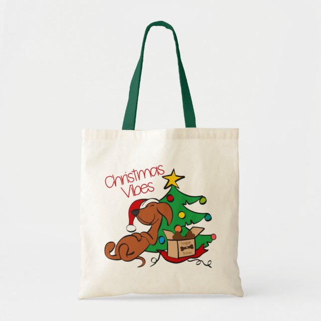 Christmas Vibes Dachshund Dog Tote Bag (Front)