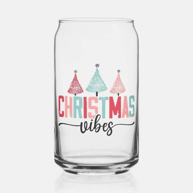 Christmas Vibes - Festive Tree Design Can Glass (Front)