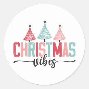 Christmas Vibes - Festive Tree Design Classic Round Sticker