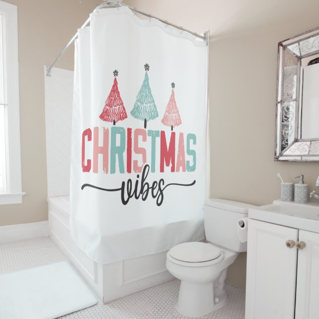 Christmas Vibes - Festive Tree Design Shower Curtain (In Situ)