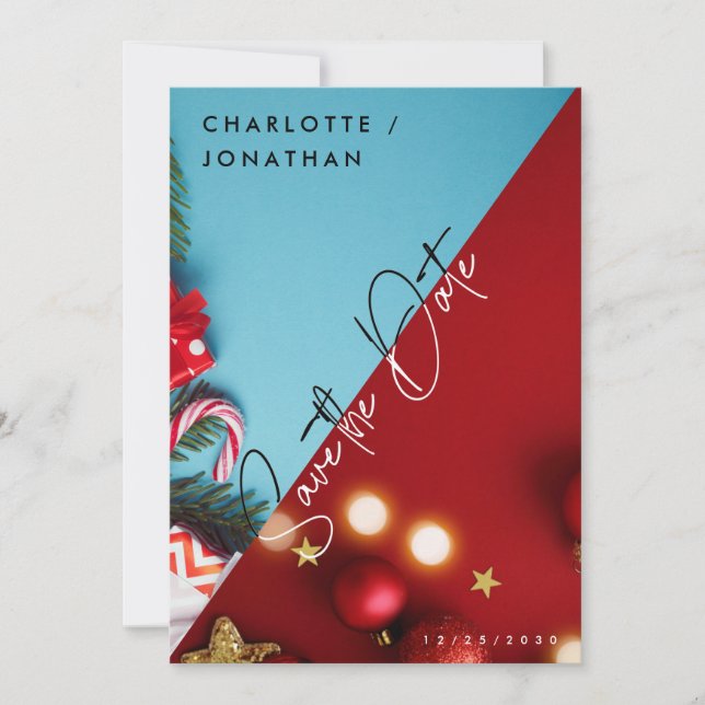 Christmas Vibes Minimalist Save The Date Wedding Invitation (Front)